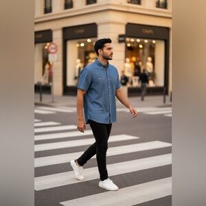 Chaps Light Blue Striped Dress Shirt 100% Cotton